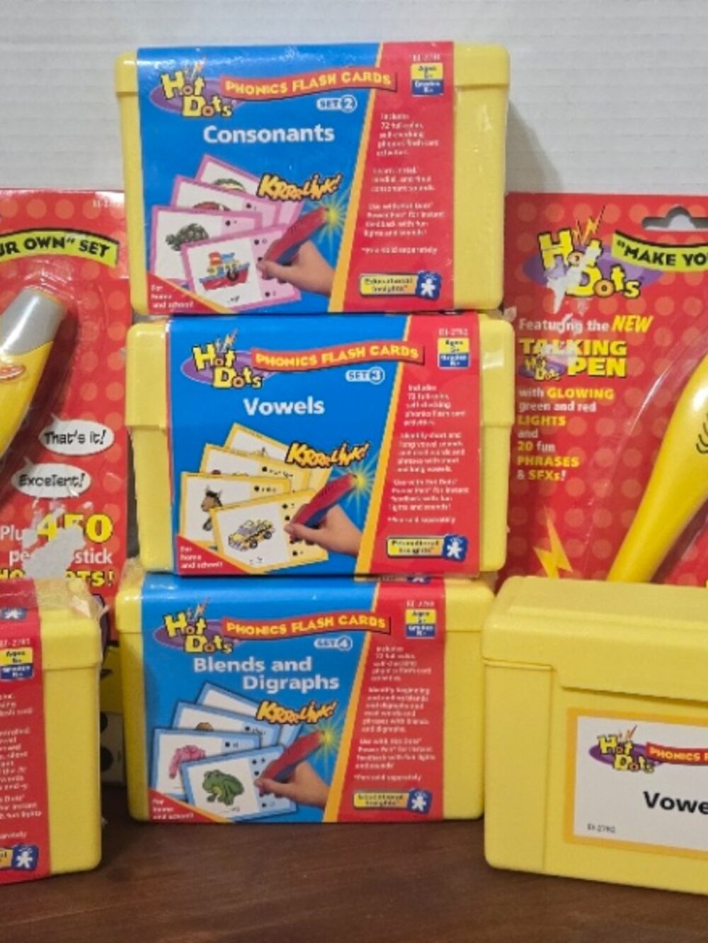 Hot Dots Phonics Flash Cards Huge Lot - 5 Card Sets & 2 Talking Pens